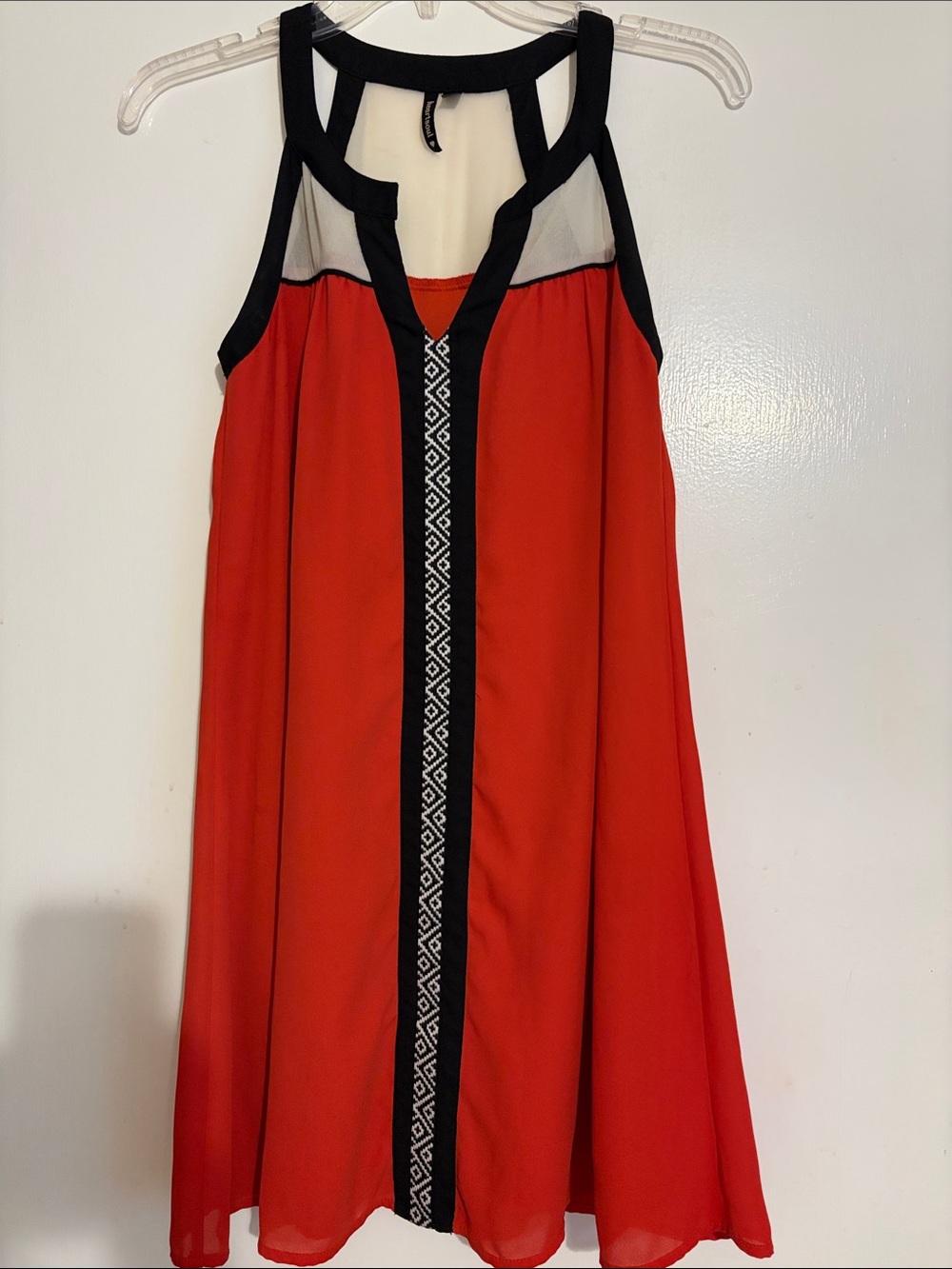 HeartSoul Red Mini Dress with Black Trim and Geometric Center